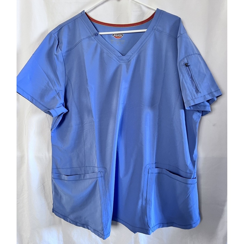 Dickies Scrubs Top Womens‎ Blue 2XL Dynamix V-Neck Nurse Dr Medical DK730